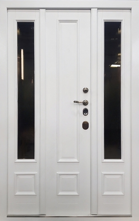 Полуторная термодверь МДФ шпон с двойным остеклением и решеткой Полуторная термодверь МДФ шпон с двойным остеклением и решеткой