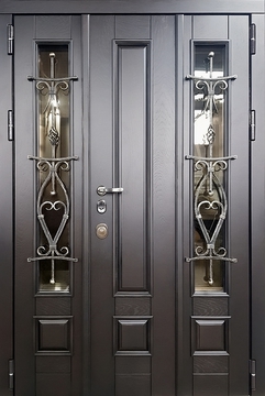 Полуторная термодверь МДФ шпон с двойным остеклением  и решеткой