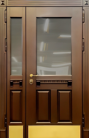 Полуторная термодверь МДФ шпон с остеклением и отбойником Полуторная термодверь МДФ шпон с остеклением и отбойником