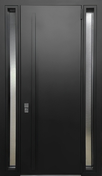 Утепленная дверь с остекленными боковыми вставками и бугельной ручкой