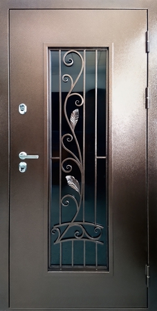 Порошковая термодверь с ковкой и стеклопакетом