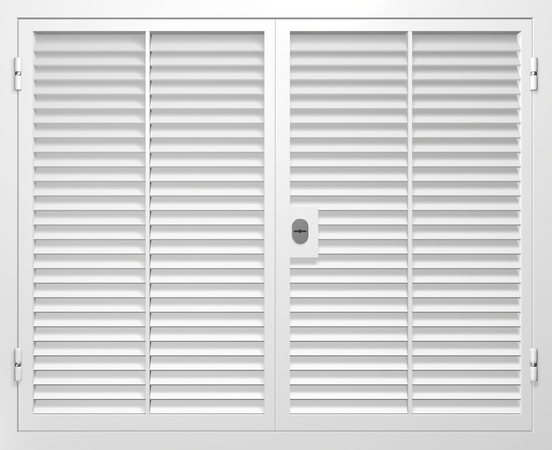 Двупольные ставни-жалюзи с широкими створками и вертикальными планками Двупольные ставни-жалюзи с широкими створками и вертикальными планками