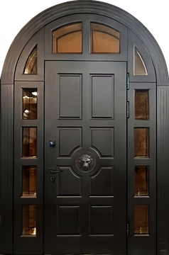 Арочная термодверь с остекленным вставками, окрас по RAL