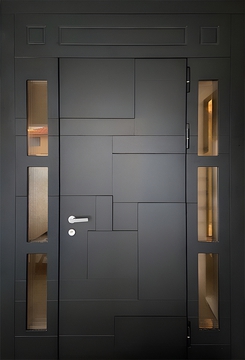 Парадная дверь с наборным МДФ и остекленными вставками