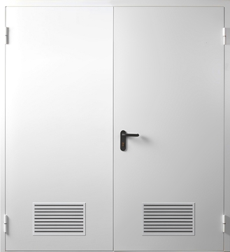 Двустворчатая противопожарная дверь с вентиляционными решетками