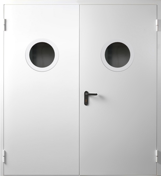 Двупольная противопожарная дверь с круглыми стеклопакетами