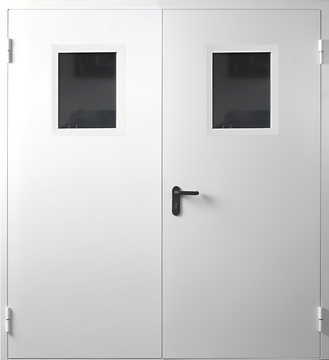 Двупольная противопожарная  дверь с остеклением