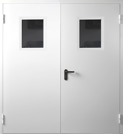 Двупольная противопожарная  дверь с остеклением