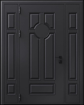 Входная термодверь с металлофиленкой, вставками по бокам и порошковым покрытием RAL 9004 (тип №3)