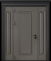 Входная термодверь с металлофиленкой, вставками по бокам, карнизом и порошковым напылением RAL 7022 (тип №10)