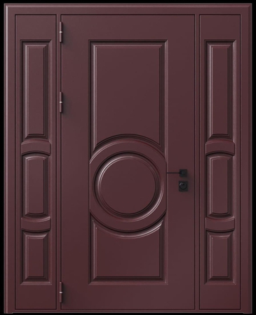 Входная термодверь с металлофиленкой, вставками по бокам и порошковым окрашиванием RAL 3007 (тип №5) Входная термодверь с металлофиленкой, вставками по бокам и порошковым окрашиванием RAL 3007 (тип №5)