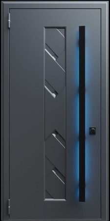 Входная термодверь с металлофиленкой, длинной ручкой с подсветкой и порошковым покрытием RAL 7021 (тип №3) Входная термодверь с металлофиленкой, длинной ручкой с подсветкой и порошковым покрытием RAL 7021 (тип №3)