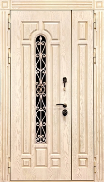 Полуторная термодверь с остеклением и решеткой