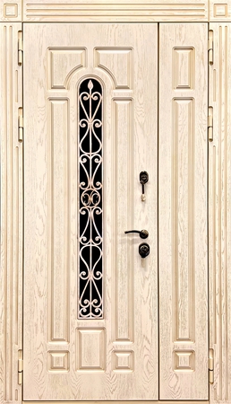 Полуторная термодверь с остеклением и решеткой Полуторная термодверь с остеклением и решеткой