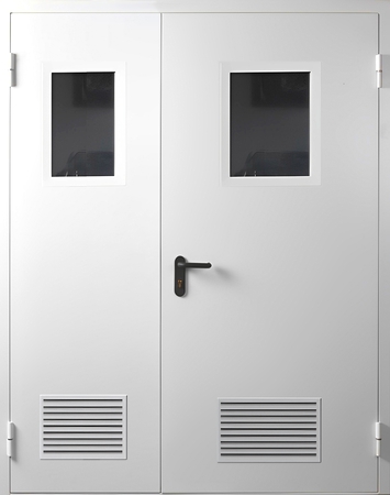 Полуторная противопожарная дверь с остеклением и вентиляцией