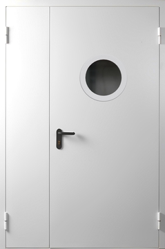 Полуторная противопожарная дверь с круглым остеклением