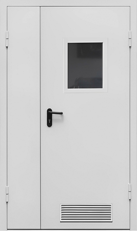 Противопожарная дверь 2 створки с остеклением и вентиляцией Противопожарная дверь 2 створки с остеклением и вентиляцией