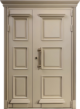 Серая полуторная металлобагетная дверь с капителью